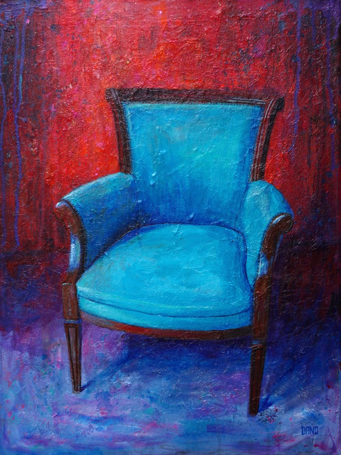 'Find a Seat #8' - Acrylic painting on canvas (18"w x 24"h). Artist: Daniel (Dano) Carver