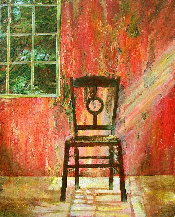 'Find a Seat #4' - Acrylic painting on canvas (16"w x 20"h). Artist: Daniel (Dano) Carver